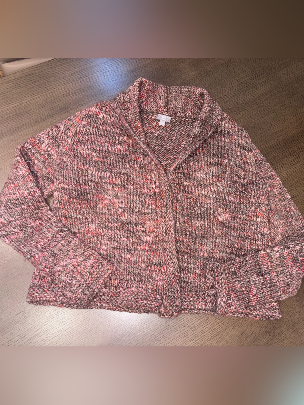 J. Jill Marled Pink and Gray Shawl-Collar Cardigan chunky knit